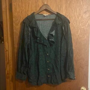 Terra & Sky Teal Ruffle Blouse